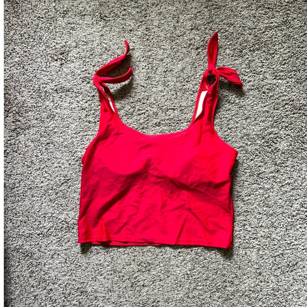 Kortni Jeane Tie Up Shoulder Red Swimsuit Top